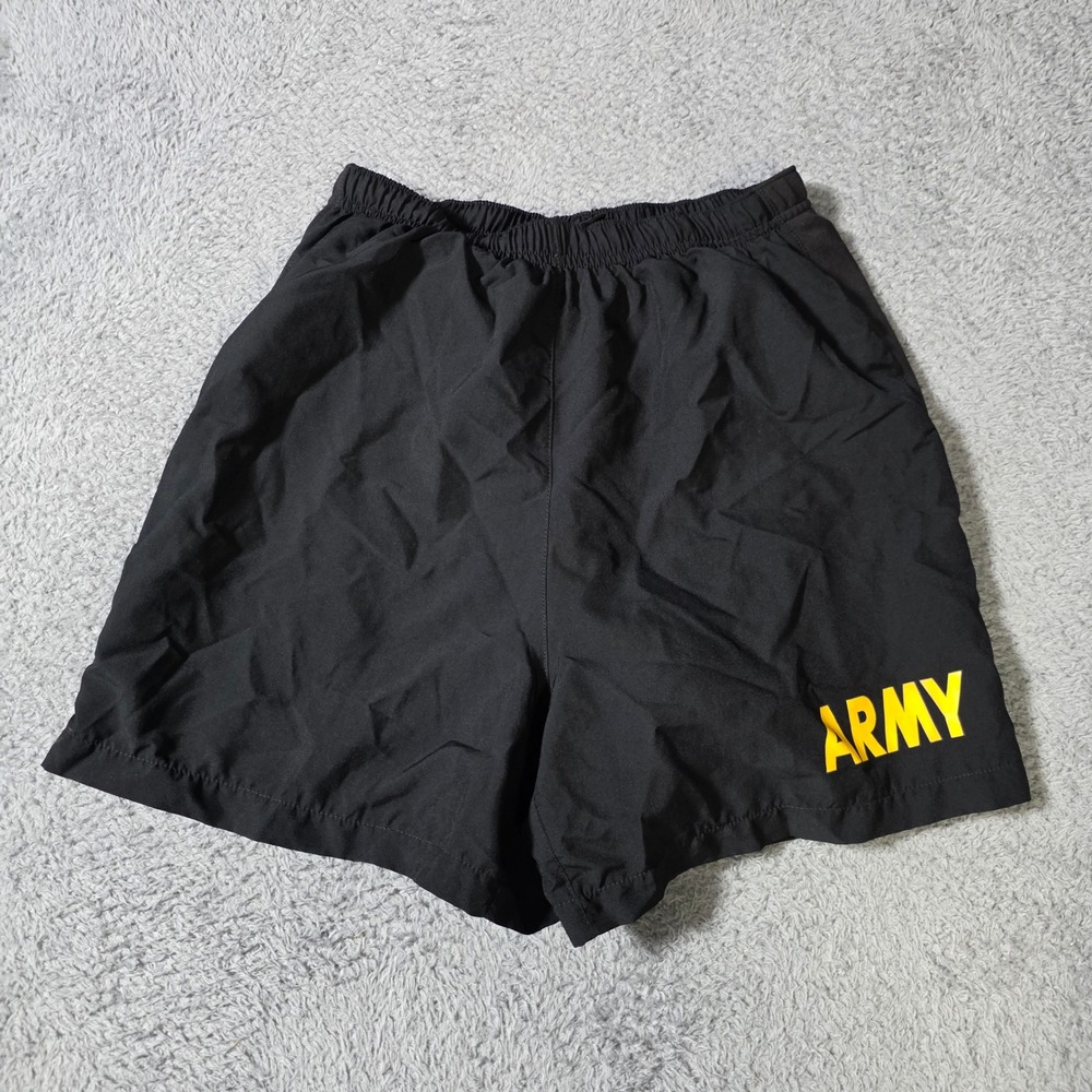 UNICOR Mens Small APFU PT Shorts Black Yellow ARMY Logo Physical Training Trunks